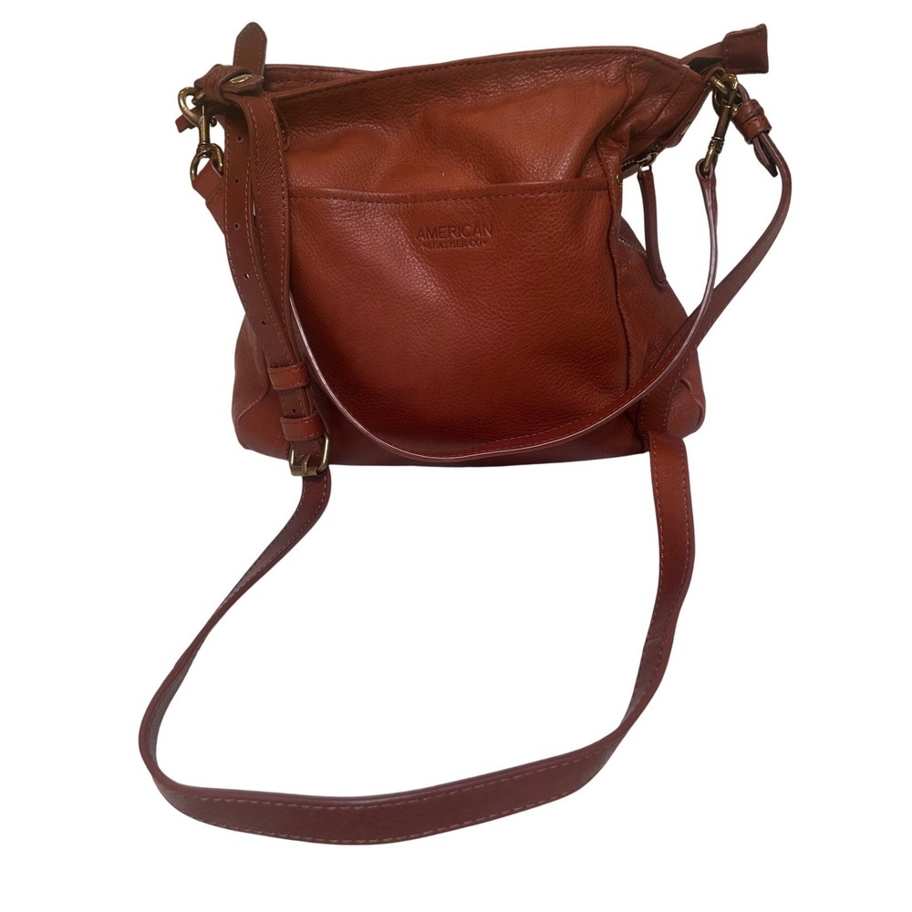 American Leather Co Brandy Brown Pebbled Leather Hobo Crossbody Bag Large - Picture 3 of 12